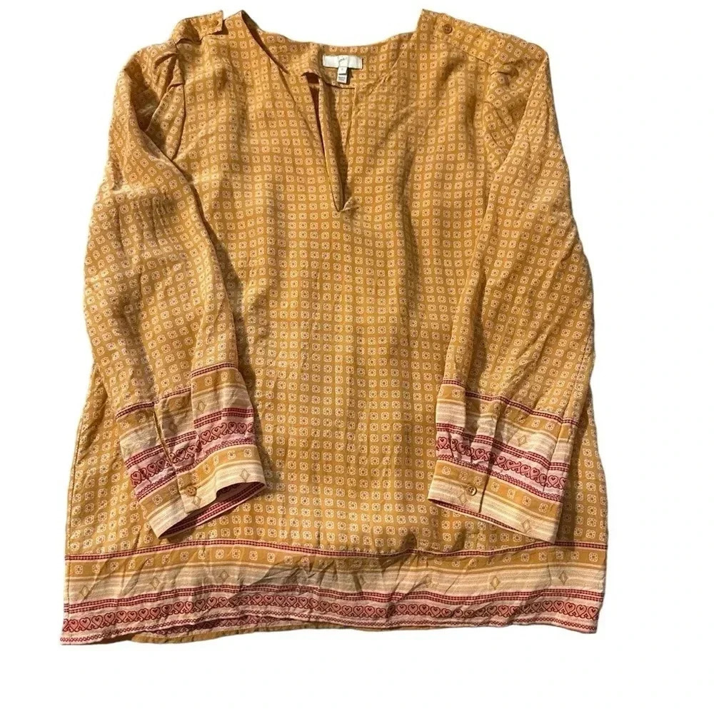 Joie Silk Marigold Yellow Print Blouse Top women's size small